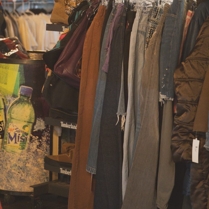 Rack of vintage denim and jackets